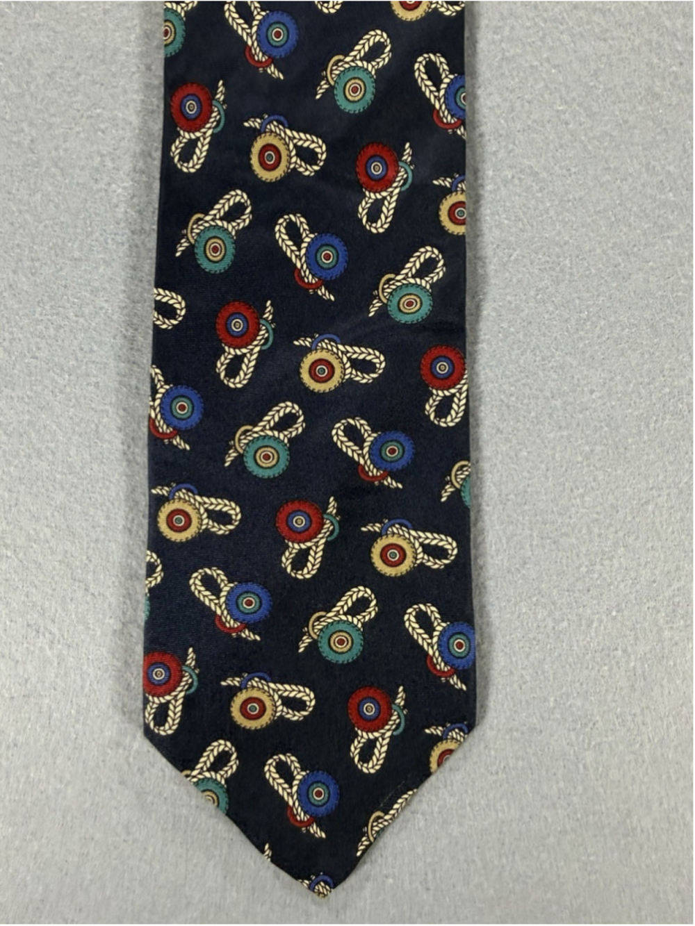 Town Classic USA Tie Nautical Theme Roped And Medallions Navy Silk